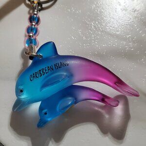 Caribbean Island Keychain with 2 Dolphins
